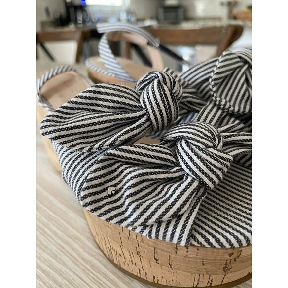 Kate Spade Julep Canvas & Cork Platform Wedge Sandal Blue Stripe Ankle Strap 8.5 - Picture 4 of 8